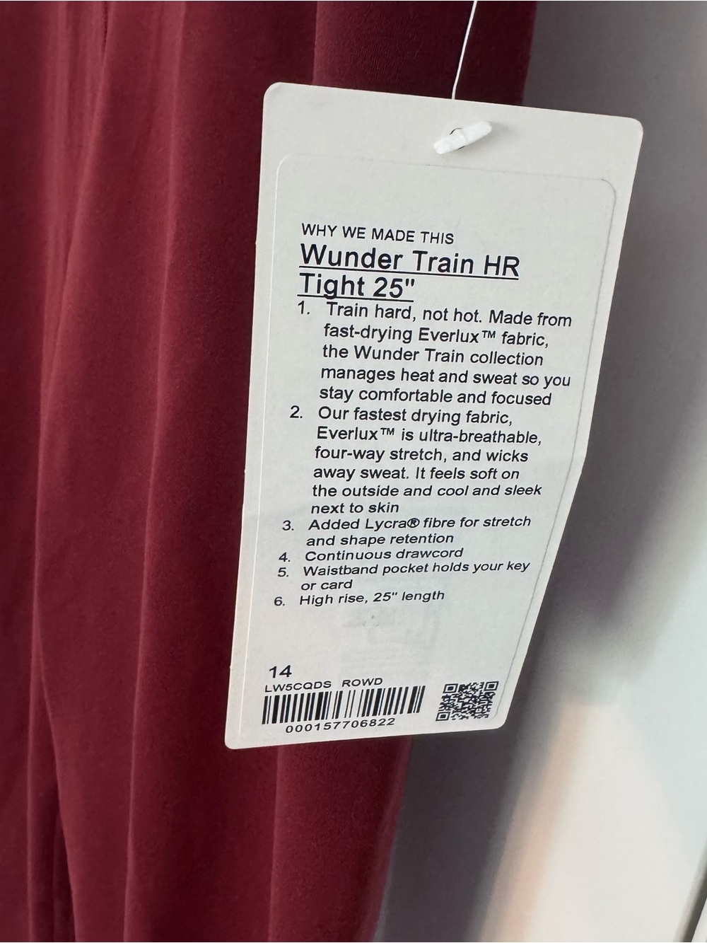 NWT lululemon athletica Maroon High-Rise Wunder Train tight 25” Leggings - Picture 3 of 7